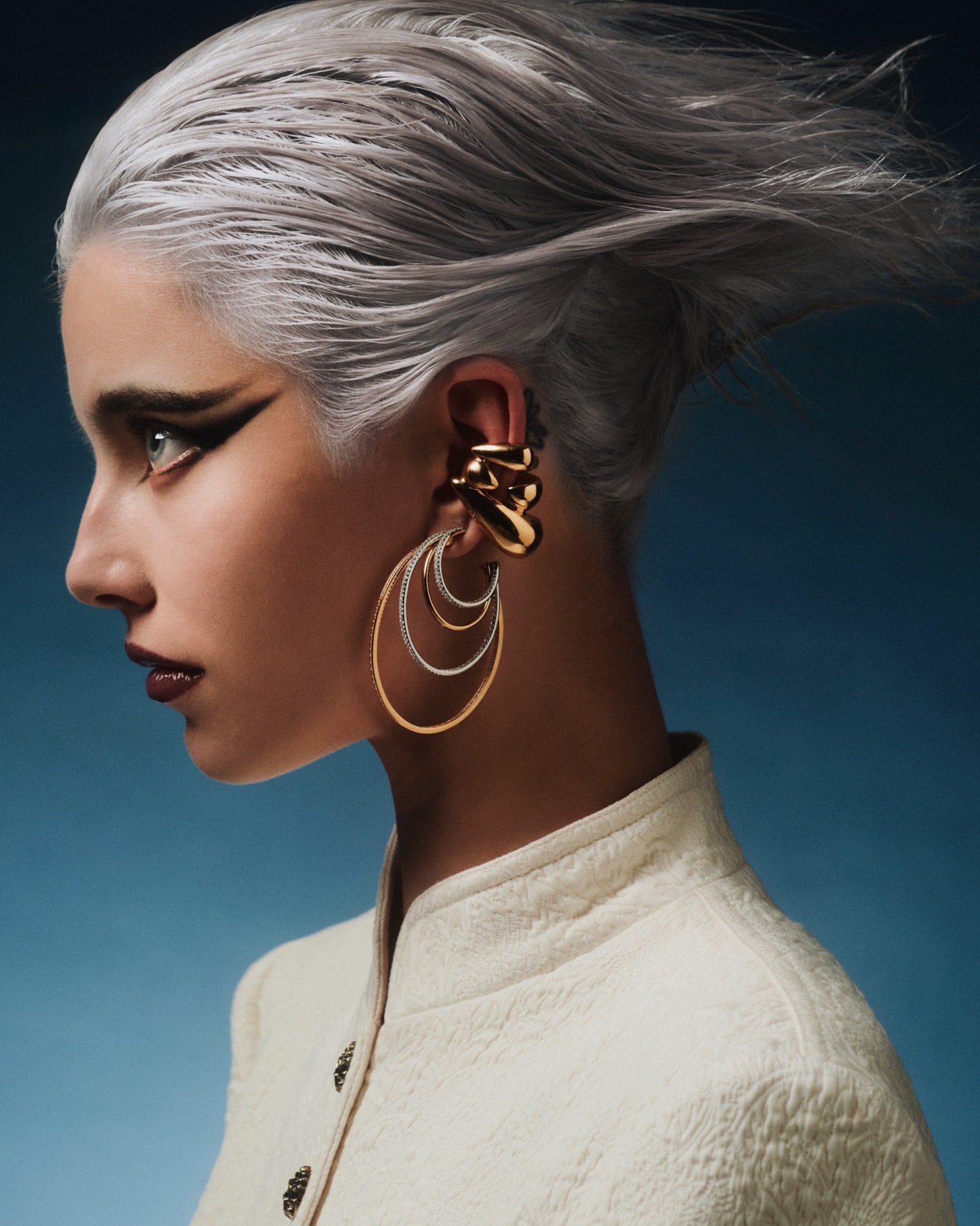 Editorial silver hair styling